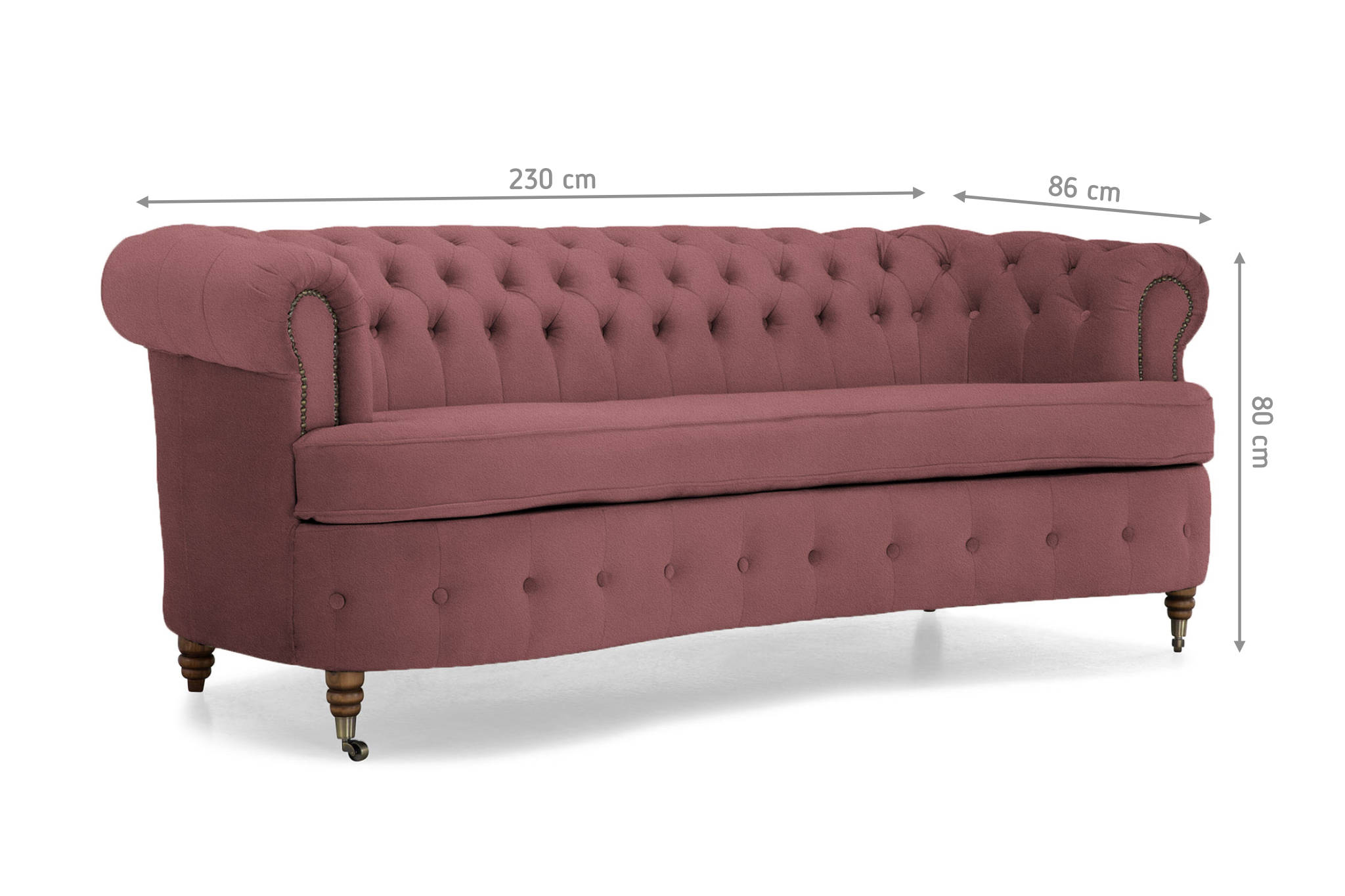 Канапе Chestefield Deluxe - триместно, извито, ръждиво розово - Image 2